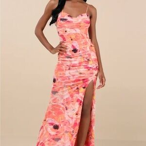 New (WO tags) - Lulu's Vibrant Pink/Orange Floral Maxi Dress